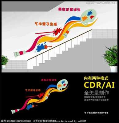 美术教室楼梯墙（美术培训楼梯装饰）-图1